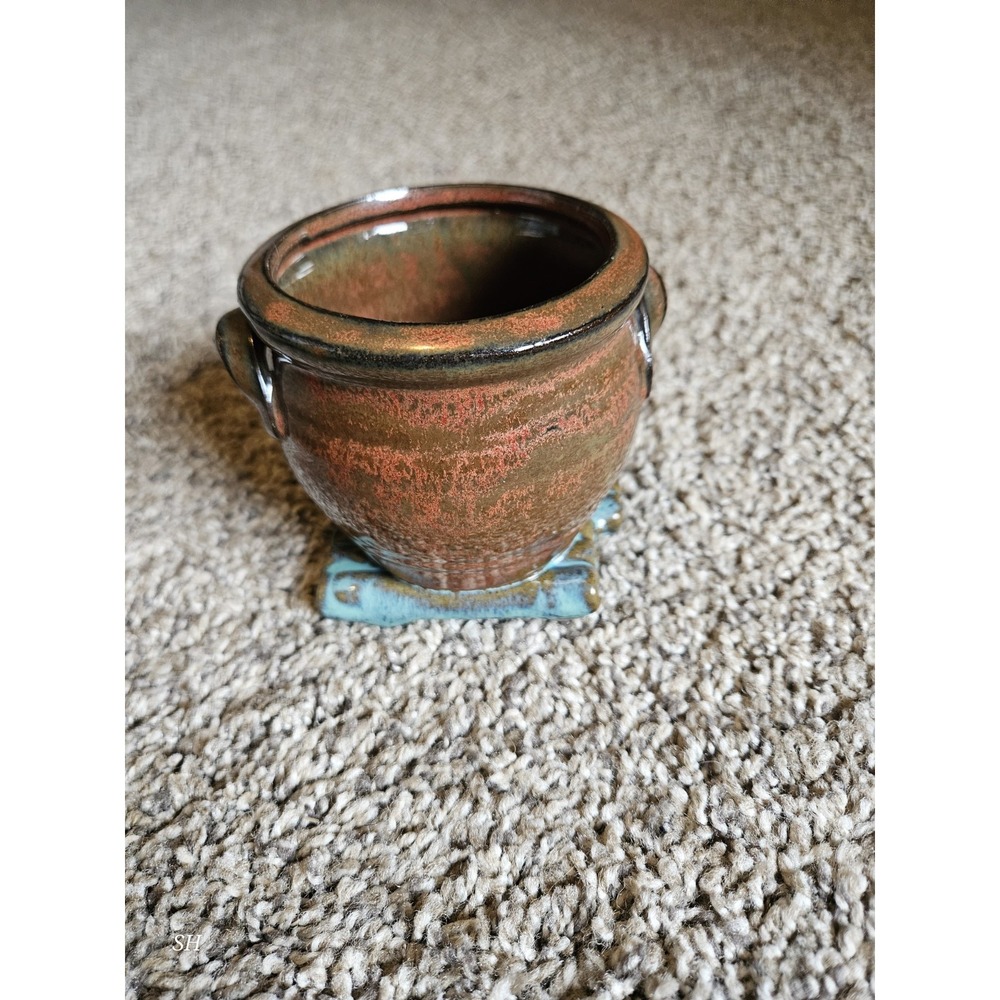 Small Pottery‎ Cauldron Planter Tripod Feet Rustic Glazed Ceramic Succulent Pot